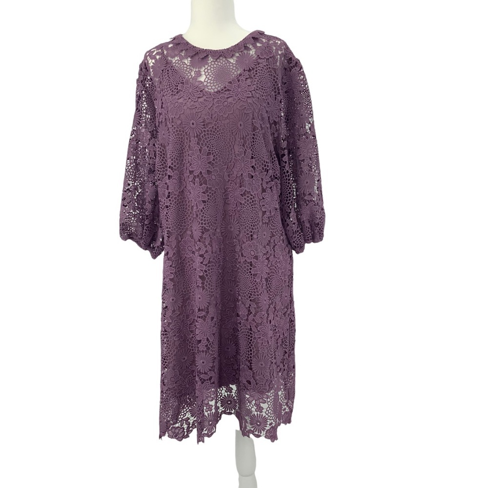 Johnny Was Purple Slip Dress with Lace Overlay B1 - Picture 6 of 14